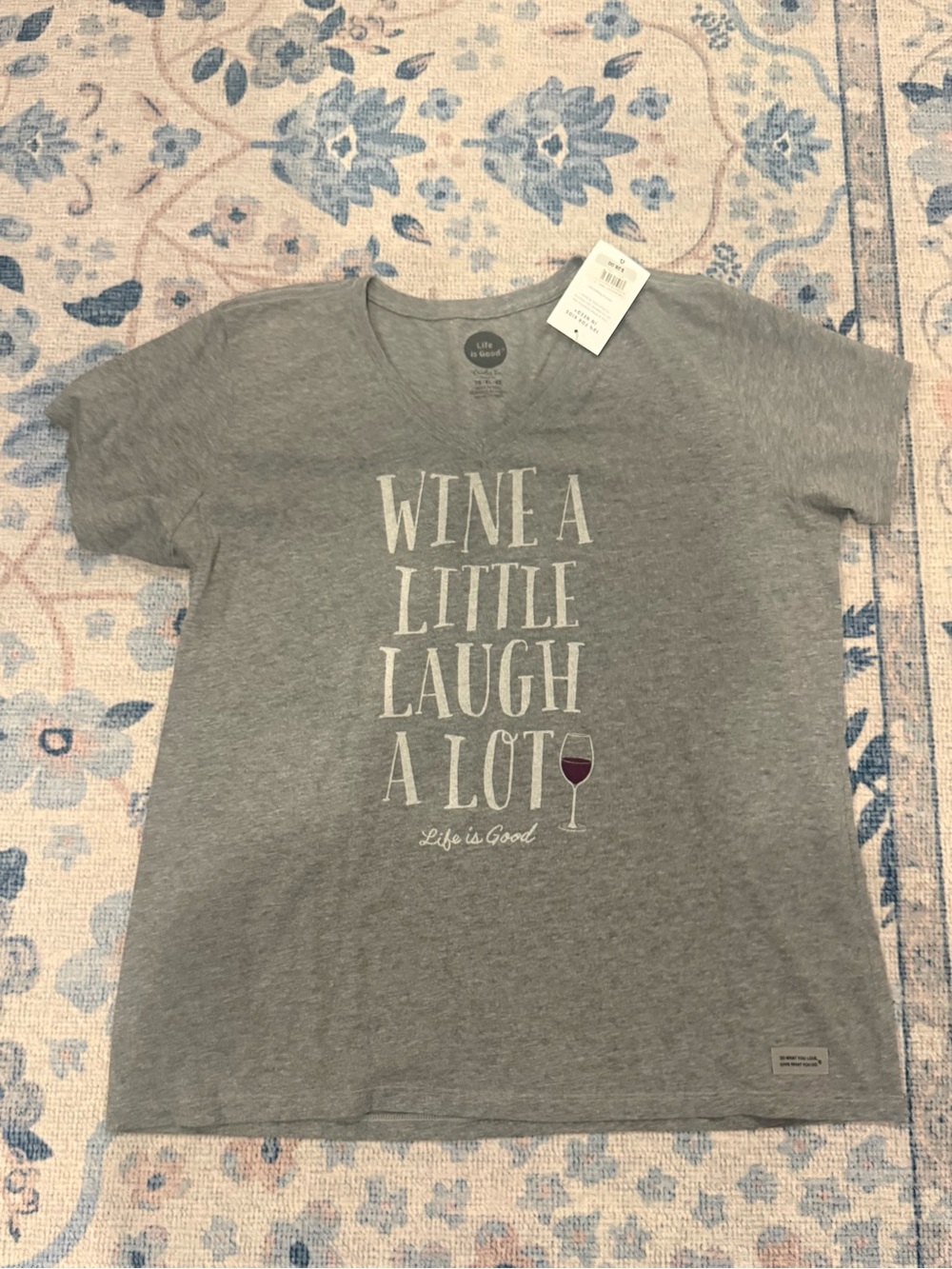 Life is Good Gray "Wine a Little Laugh a Lot" Girls' Graphic Tee XL